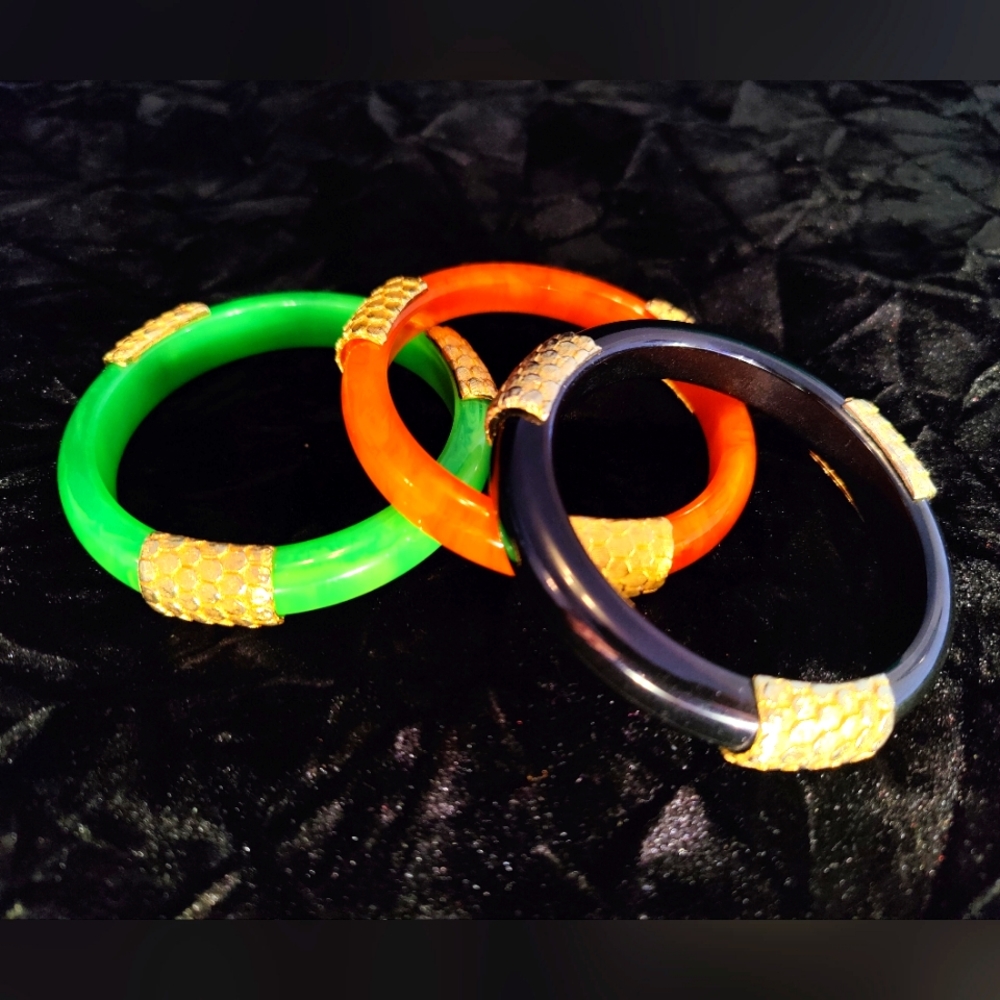 COPY - (3) Vintage Bakelite Bracelets with Goldtone Accents